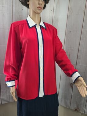 Vintage Da-Rue of California Women XL Color-Block L. Sleeve Button Front Blouse